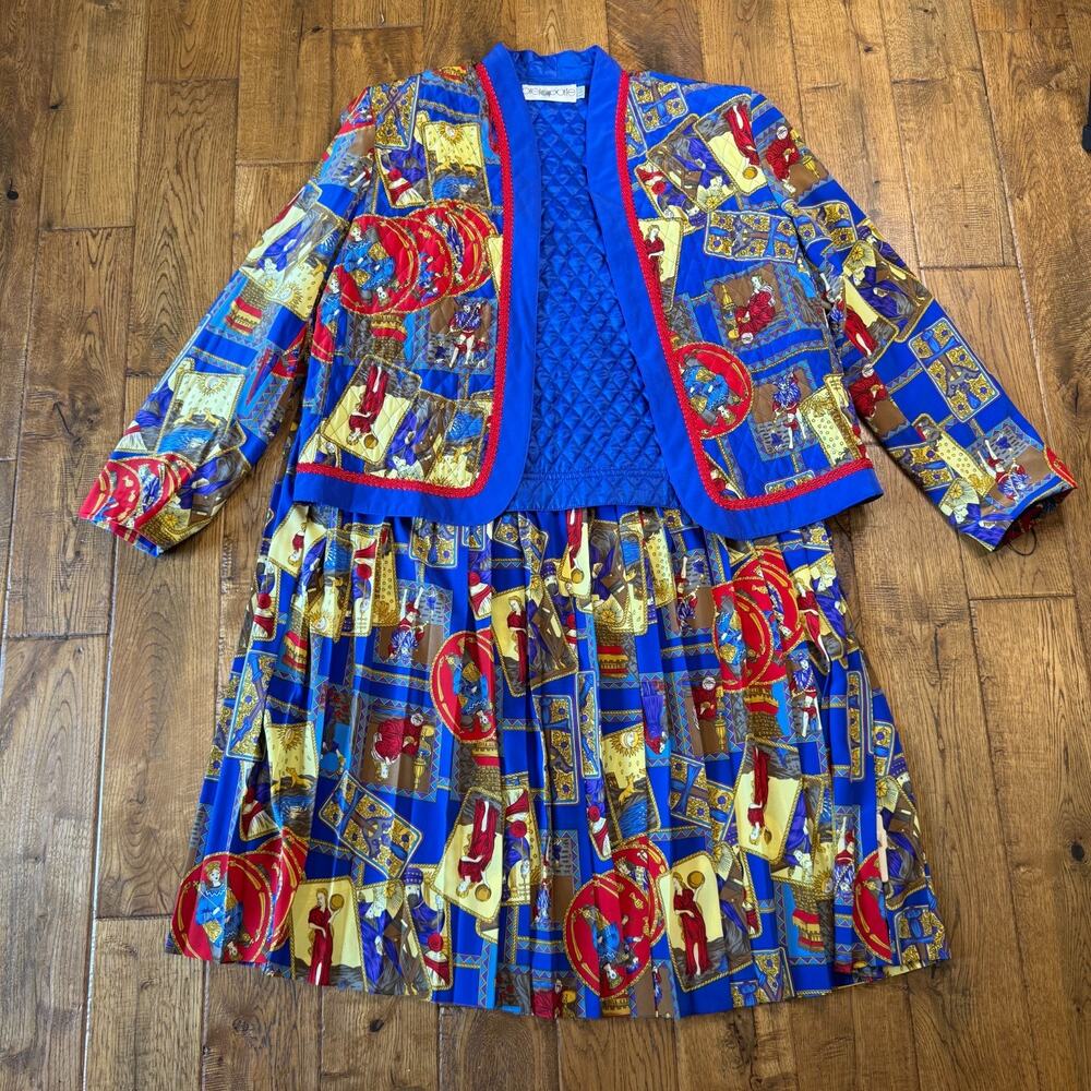 VTG 80s Pret a Porter Crest Baroque Quilted Bomber Jacket Skirt Blouse Sz 14 USA - Picture 1 of 16